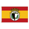 A flag with horizontal stripes of red and yellow, featuring a crest with a crown and the text CLUB BURGOS FUTBOL.