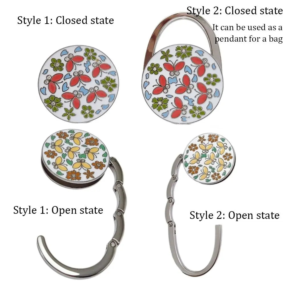 Floral crystal handbag hook in two styles closed and open