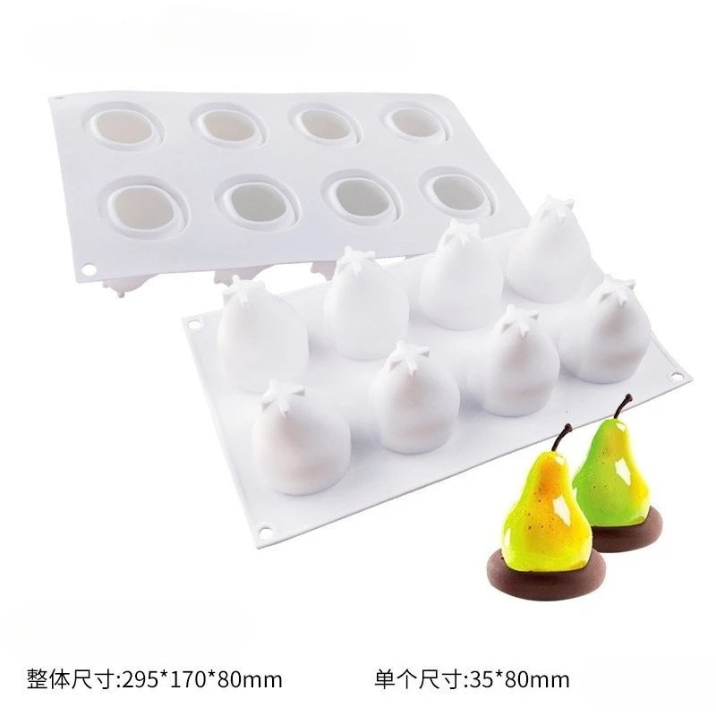 White silicone raspberry mousse mold with six cavities and a separate single mold for baking desserts