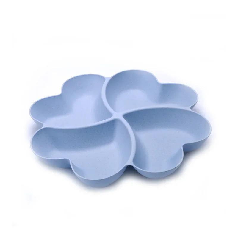 Light blue heart-shaped four-compartment snack tray