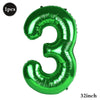 A shiny green foil number balloon shaped like the number three, measuring 32 inches.