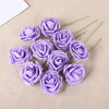 A collection of twenty purple foam rose stems used for weddings and home decor