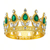 Gold crown ring set featuring emerald green stones and clear rhinestones