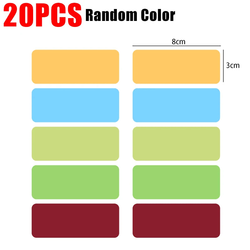 A set of 20 pieces of random color magnetic dry erase labels and stickers.