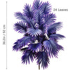A vibrant artificial palm tree featuring 24 deep purple and blue silk leaves.