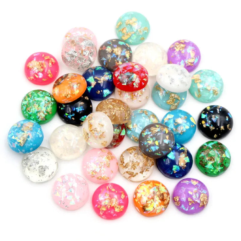 Mixed Color Resin Cabochons with Metal Foil Backing for Jewelry Making