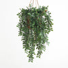 Artificial ivy vine with green leaves hanging from a natural fiber hanger