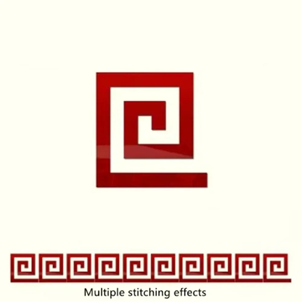 A red square design with a swirling pattern, representing multiple stitching effects for home decor.
