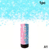 A single pink and blue confetti cannon for a gender reveal event.