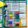 A box of official stickers for the FIFA World Cup 2026 featuring various national teams and tournament details.
