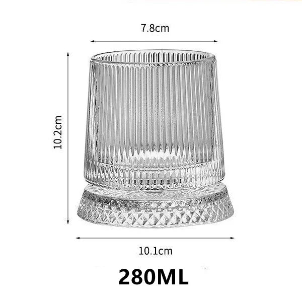 A clear crystal whiskey glass with a ribbed texture and a decorative base, measuring 7.8cm tall.