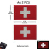 Two red reflective medical cross patches, 5cm by 8cm each, with a hook loop.
