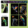 A set of four glow-in-the-dark scratch painting art kits featuring nocturnal animals like a parrot, horse, and cat.