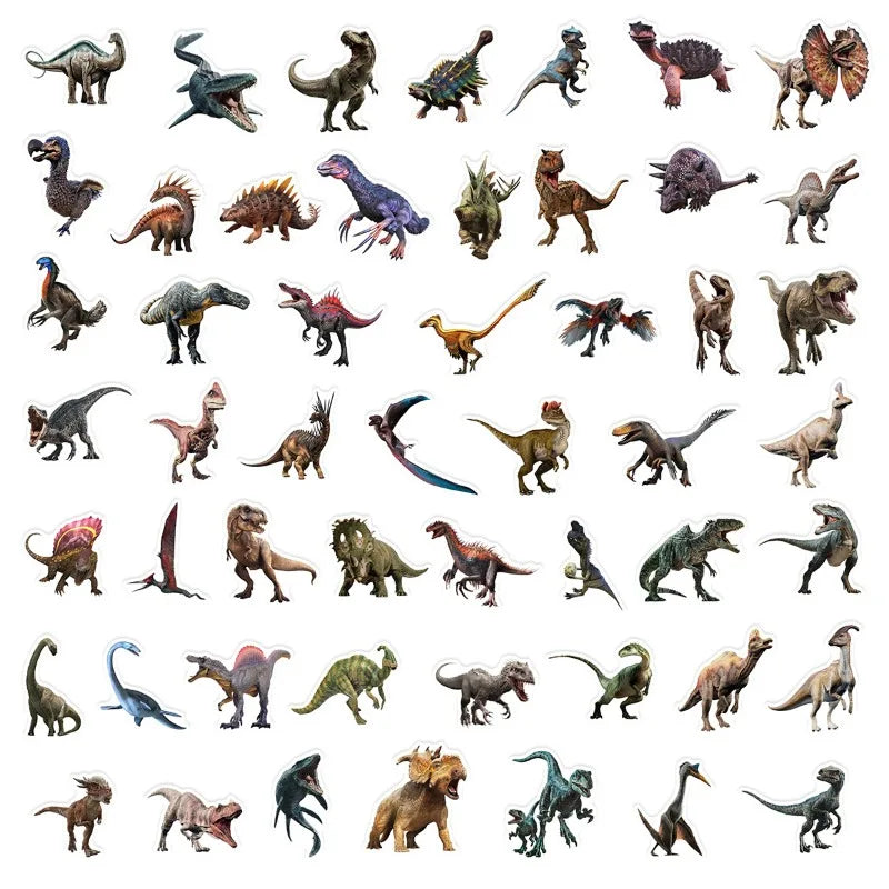Collection d'autocollants de dinosaures de dessin animé pour décoration DIY, avec diverses espèces.