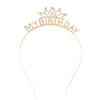 Gold birthday tiara crown headband with sparkling stones and the words MYBIRTHDAY