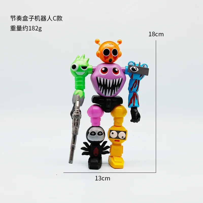 A collection of colorful robot joint mobile assembly worker game dolls and ornaments.