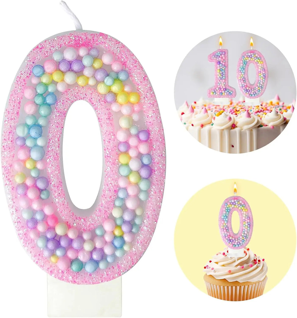 Pink glitter macaron number zero birthday candle decoration