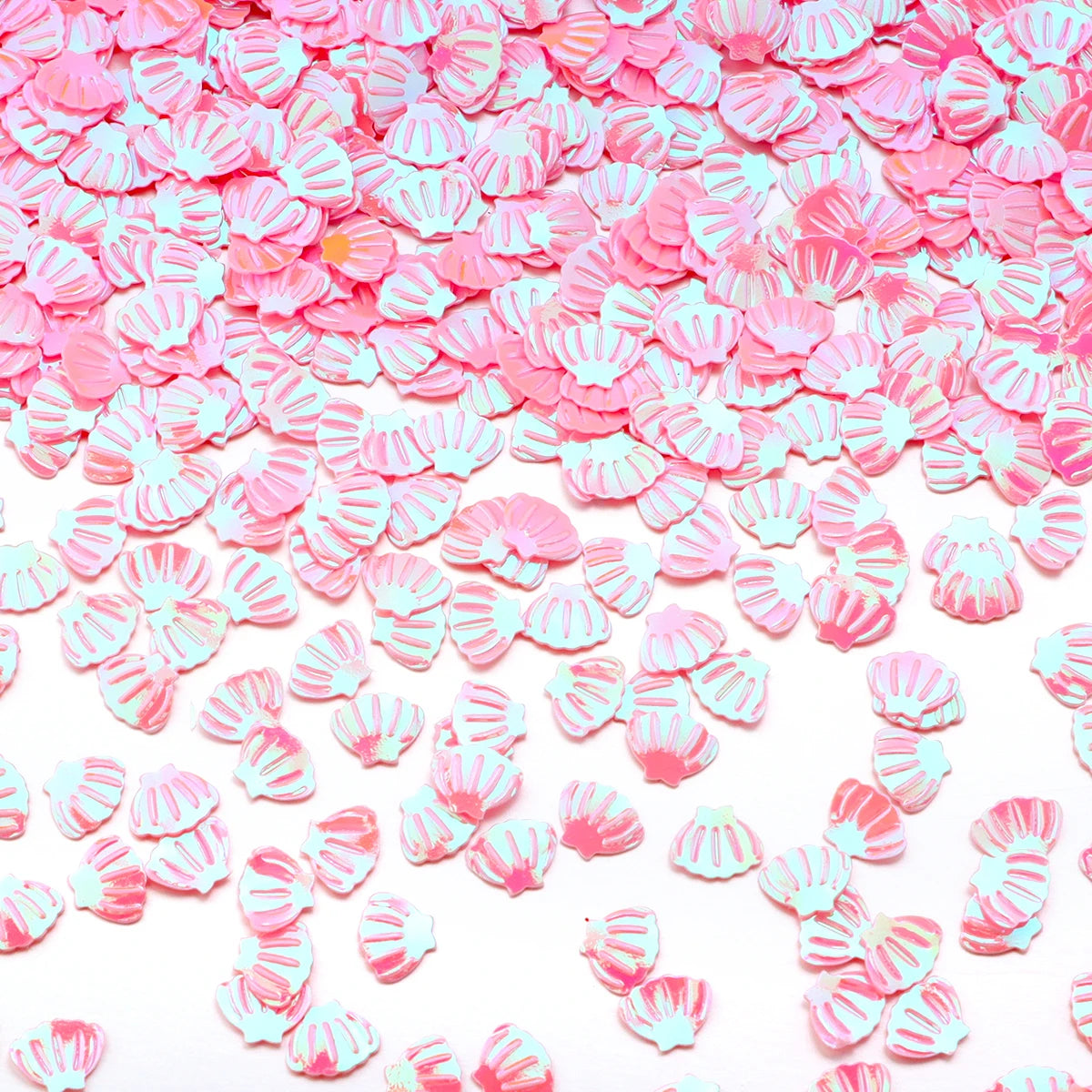 Pink and white sea shell PVC sequins for nail art and craft decoration