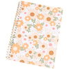A spiral-bound reusable sticker collecting album with a floral pattern featuring orange and pink daisies.