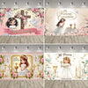 A set of four floral backdrops for First Communion and Confirmation ceremonies featuring crosses, doves, and elegant designs.