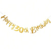 Elegant black and gold glitter birthday banner spelling out Happy 30th Birthday
