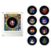 A magnetic vinyl record night light featuring various Christmas-themed icons and scenes.