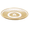 A golden clear acrylic serving plate with intricate geometric patterns for fruit, desserts, and appetizers.