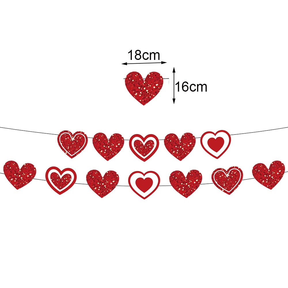 A string of red heart-shaped balloons with a foil finish, measuring 18cm in length.