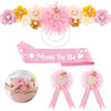 Pink floral maternity sash and corsage pin set with yellow and peach flowers