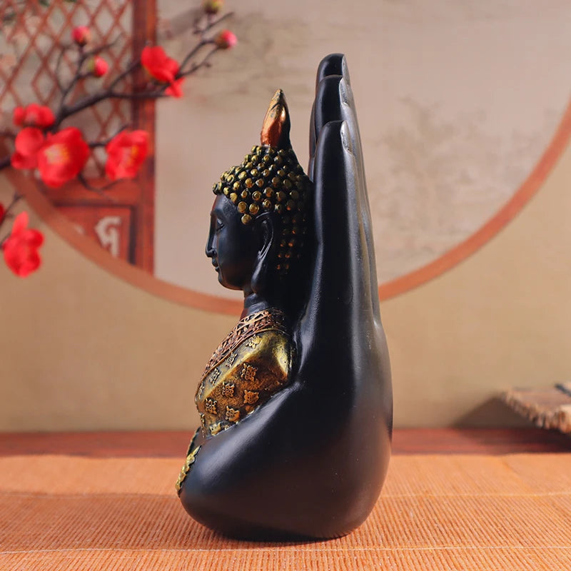 Palm-Sized Buddha Hand Sculpture with Gold Headpiece