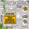Product size diagram showing a vintage metal beer sign with dimensions 20cm/8in.