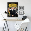 A canvas print featuring Leonardo DiCaprio in The Wolf of Wall Street with a dark background.
