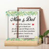 A clear acrylic thank you plaque with a wooden frame and greenery, featuring the text Mum & Dad for all the times that I forg