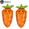 Two orange carrot shaped foil balloons with green leafy tops