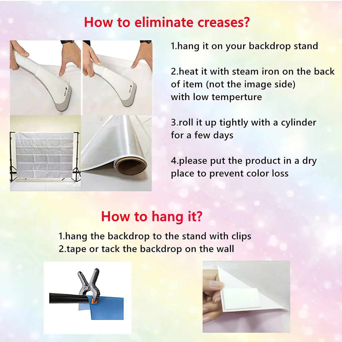 Instructions for eliminating creases and hanging a Christmas Santa and Elk Door Cover Banner