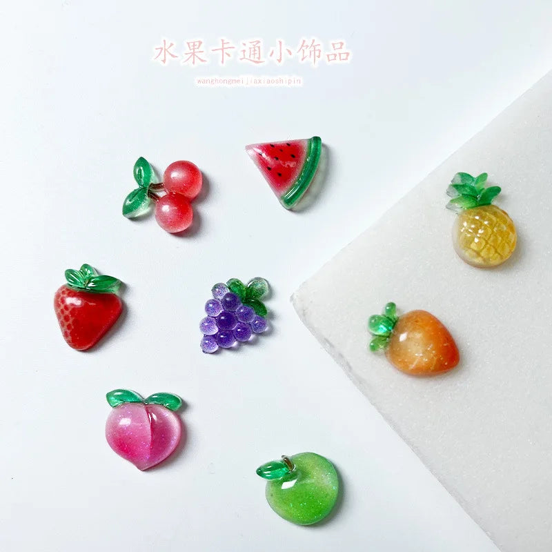 Colección de 50 adornos de uñas en forma de tortuga miniatura coloridos con frutas como sandía, fresa y cítricos.