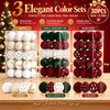 Three elegant color sets of 30 pieces velvet Christmas baubles for tree decor in white green burgundy and mix