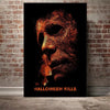 A dark canvas print featuring a menacing, fiery-toned close-up of Michael Myers' mask with the text Halloween Kills.