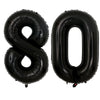 A set of two giant black foil balloons shaped like the number 80