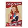 Vintage rusty cola metal wall sign featuring a woman in red hair holding a blue bottle and text that reads A Leap in Flavor Q