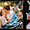 A couple is kissing under sparkling LED glow wands with ribbons and bells for a wedding or party.
