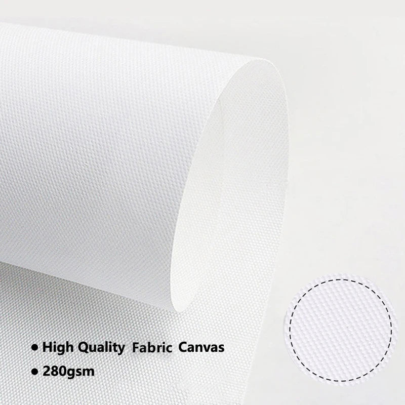 Roll of white fabric canvas material for printing, showing a close-up texture and thickness.