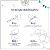 Instructions for making a balloon garland showing four steps to create a balloon arrangement