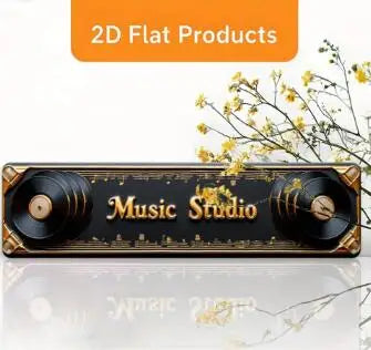 A vintage retro metal street sign with the text Music Studio and decorative elements.