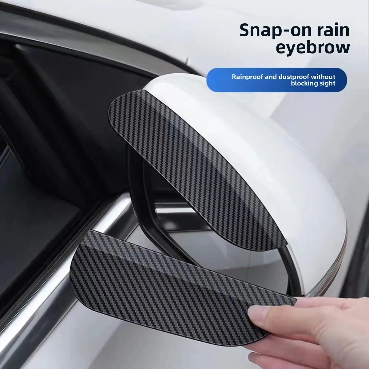 Snap-on rain eyebrow carbon fiber rearview mirror guard for improved visibility