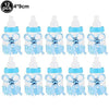 Twelve baby bottle balloons in light blue and white for baby shower decoration