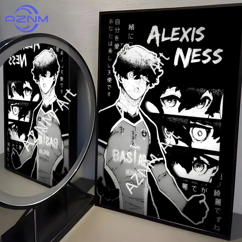 A canvas print featuring the character Alexis Ness from Blue Lock anime, rendered in a dark and dramatic style.