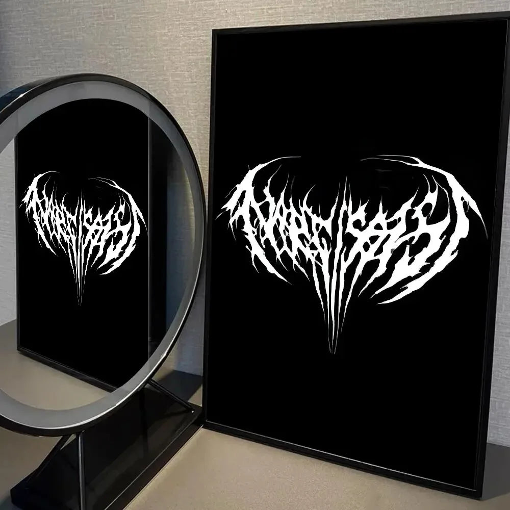 Black canvas wall art featuring white stylized text of Adidas.