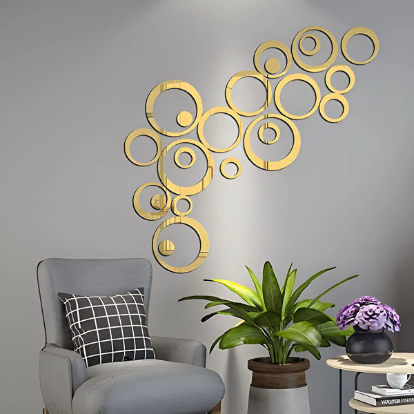 Set of 24 Gold & Silver Mirror Circle Wall Stickers