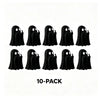 A pack of ten black glow-in-the-dark ghost figurines with playful poses.